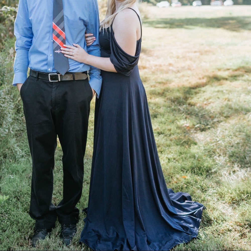 Navy Blue Off the Shoulder Maxi Dress